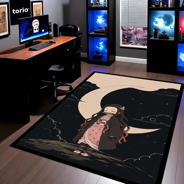 Nezuko Kamado Demon Slayer Area Flat Rug | Moonlit Anime Area Flat Rug | Premium Anime Bedroom & Gaming Room Floor Decor