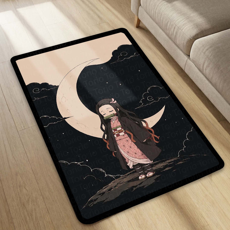 Nezuko Kamado Demon Slayer Area Flat Rug | Moonlit Anime Area Flat Rug | Premium Anime Bedroom & Gaming Room Floor Decor