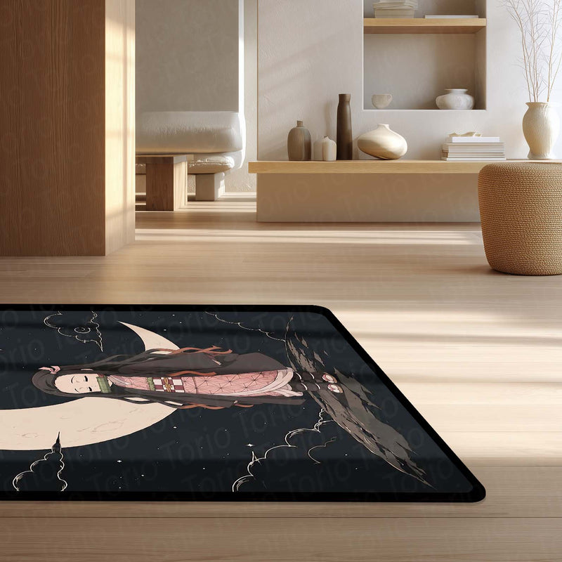 Nezuko Kamado Demon Slayer Area Flat Rug | Moonlit Anime Area Flat Rug | Premium Anime Bedroom & Gaming Room Floor Decor