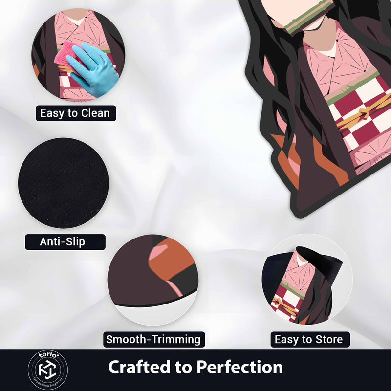 Nezuko Kamado Cute Flame Pose Floor Mat (3 mm Thick) | Demon Slayer Anime Cut-Out Rug for Bedroom, Gaming Room & Otaku Home Decor