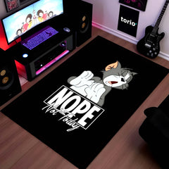 Nope Not Today Tom Cartoon Area Flat Rug | Funny Lazy Cat Cartoon Area Flat Rug | Premium Bedroom & Gaming Room Floor Decor