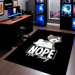 Nope Not Today Tom Cartoon Area Flat Rug | Funny Lazy Cat Cartoon Area Flat Rug | Premium Bedroom & Gaming Room Floor Decor