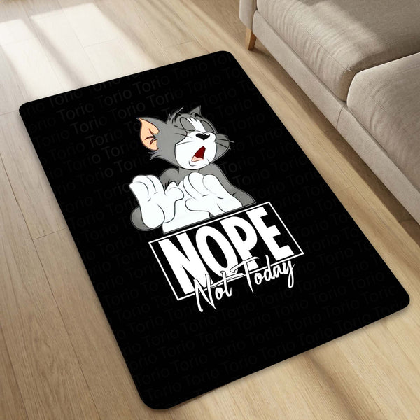 Nope Not Today Tom Cartoon Area Flat Rug | Funny Lazy Cat Cartoon Area Flat Rug | Premium Bedroom & Gaming Room Floor Decor