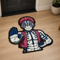 Akaza Cut-out Flat Rug | Demon Slayer Upper Rank Three Anime Floor Rug | Premium Martial Arts Gaming Room Decor