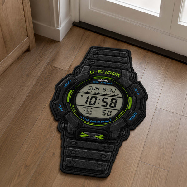 Casio G-Shock Digital Watch Flat Rug | Rugged Tactical Watch Shaped Area Rug | Military Style Shock Resistant Floor Mat for Bedroom, Gaming Room & Collector Décor