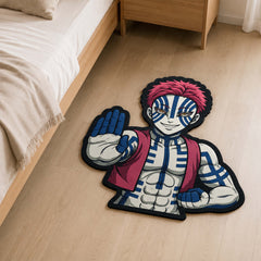 Akaza Cut-out Flat Rug | Demon Slayer Upper Rank Three Anime Floor Rug | Premium Martial Arts Gaming Room Decor