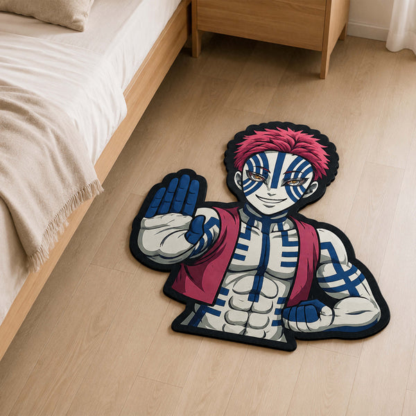 Akaza Cut-out Flat Rug | Demon Slayer Upper Rank Three Anime Floor Rug | Premium Martial Arts Gaming Room Decor