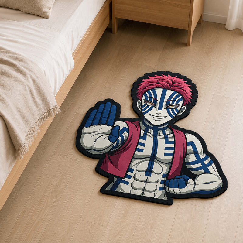 Akaza Cut-out Flat Rug | Demon Slayer Upper Rank Three Anime Floor Rug | Premium Martial Arts Gaming Room Decor