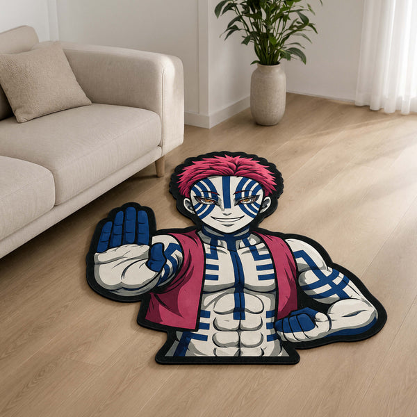 Akaza Cut-out Flat Rug | Demon Slayer Upper Rank Three Anime Floor Rug | Premium Martial Arts Gaming Room Decor