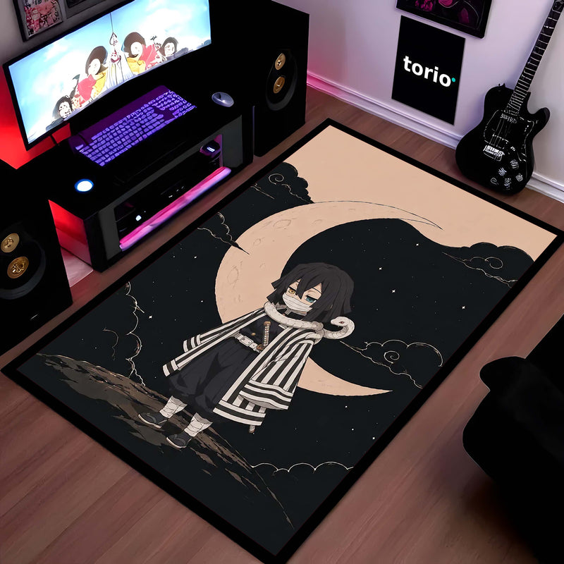Obanai Iguro Demon Slayer Area Flat Rug | Serpent Hashira Moonlit Anime Area Flat Rug | Premium Anime Bedroom & Gaming Room Floor Decor