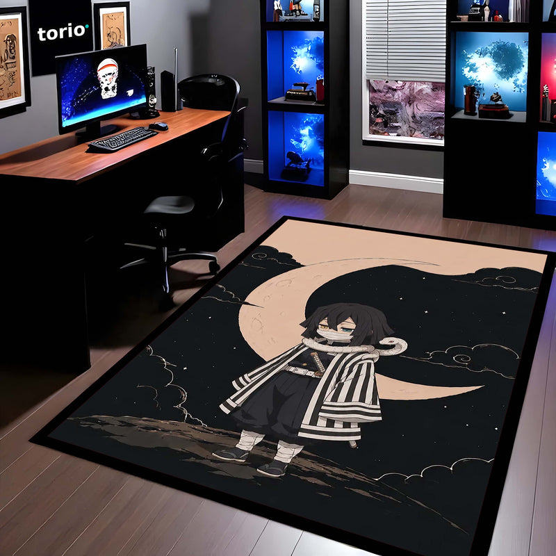 Obanai Iguro Demon Slayer Area Flat Rug | Serpent Hashira Moonlit Anime Area Flat Rug | Premium Anime Bedroom & Gaming Room Floor Decor