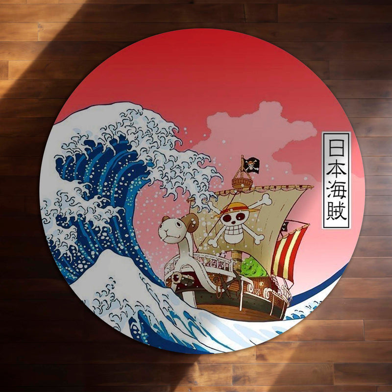 One Piece Thousand Sunny Round Rug | Anime Pirate Floor Mat | Anti-Slip 3 mm Absorbent Circle Rug for Bedroom, Gaming Room & Anime Fans