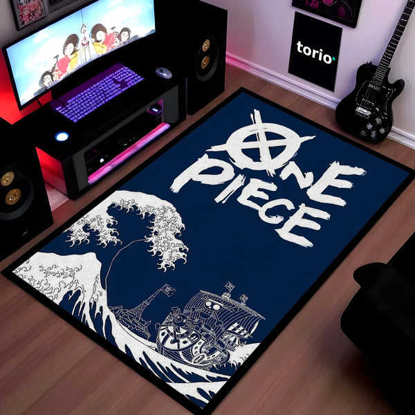 One Piece Anime Area Rug | Pirate Ship Wave Floor Mat | Luffy Anime Rug | Otaku Room Decor Carpet for Bedroom, Gaming Setup & Living Room