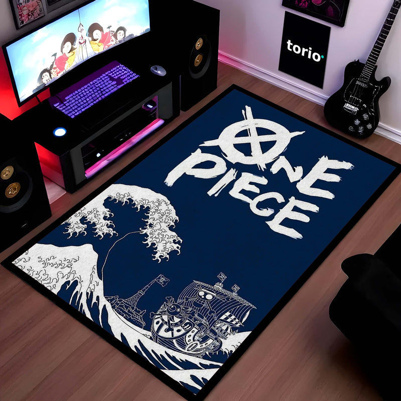 One Piece Anime Area Rug | Pirate Ship Wave Floor Mat | Luffy Anime Rug | Otaku Room Decor Carpet for Bedroom, Gaming Setup & Living Room