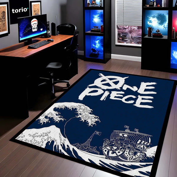 One Piece Anime Area Rug | Pirate Ship Wave Floor Mat | Luffy Anime Rug | Otaku Room Decor Carpet for Bedroom, Gaming Setup & Living Room