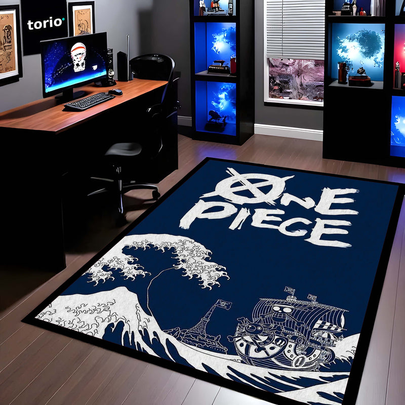 One Piece Anime Area Rug | Pirate Ship Wave Floor Mat | Luffy Anime Rug | Otaku Room Decor Carpet for Bedroom, Gaming Setup & Living Room