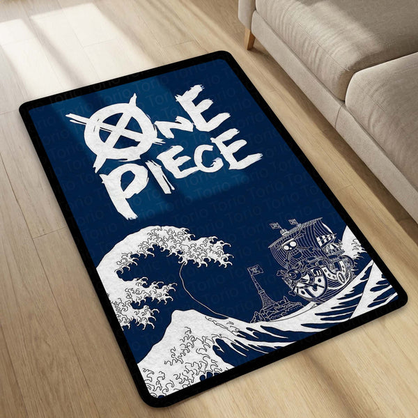 One Piece Anime Area Rug | Pirate Ship Wave Floor Mat | Luffy Anime Rug | Otaku Room Decor Carpet for Bedroom, Gaming Setup & Living Room