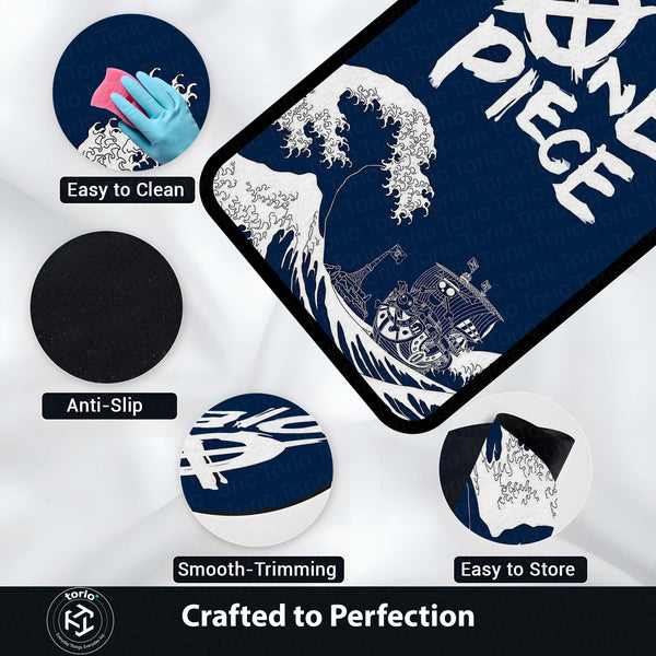 One Piece Anime Area Rug | Pirate Ship Wave Floor Mat | Luffy Anime Rug | Otaku Room Decor Carpet for Bedroom, Gaming Setup & Living Room