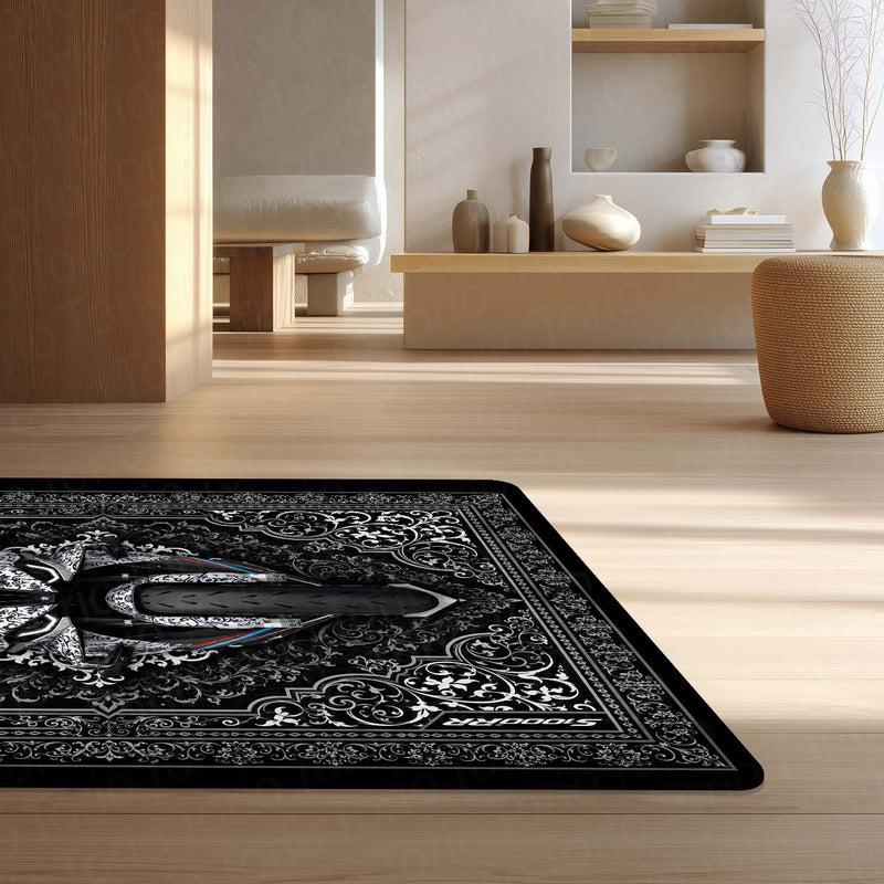 BMW S1000RR Ornate Area Flat Rug | Luxury Superbike Persian Style Rug for Living Room, Gaming Room & Motorcycle Decor