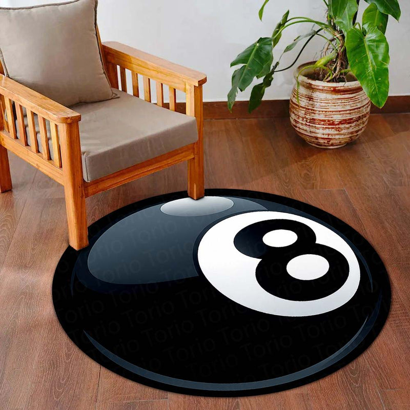 8 Ball Rounded Flat Rug | Billiards Ball Printed Rounded Flat Rug | Premium Game Room & Gaming Room Floor Decor