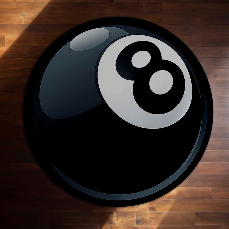 8 Ball Rounded Flat Rug | Billiards Ball Printed Rounded Flat Rug | Premium Game Room & Gaming Room Floor Decor