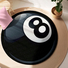 8 Ball Rounded Flat Rug | Billiards Ball Printed Rounded Flat Rug | Premium Game Room & Gaming Room Floor Decor