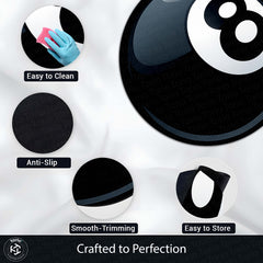 8 Ball Rounded Flat Rug | Billiards Ball Printed Rounded Flat Rug | Premium Game Room & Gaming Room Floor Decor