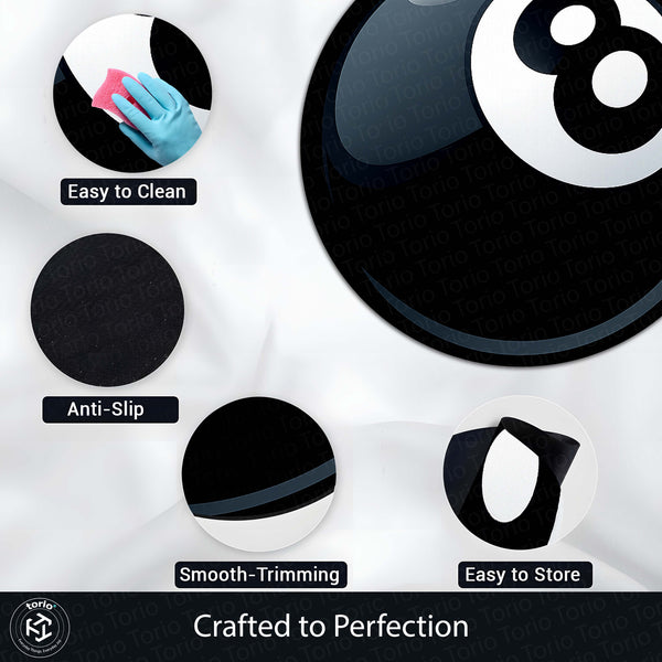 8 Ball Rounded Flat Rug | Billiards Ball Printed Rounded Flat Rug | Premium Game Room & Gaming Room Floor Decor