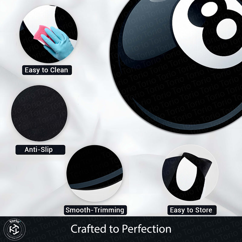 8 Ball Rounded Flat Rug | Billiards Ball Printed Rounded Flat Rug | Premium Game Room & Gaming Room Floor Decor