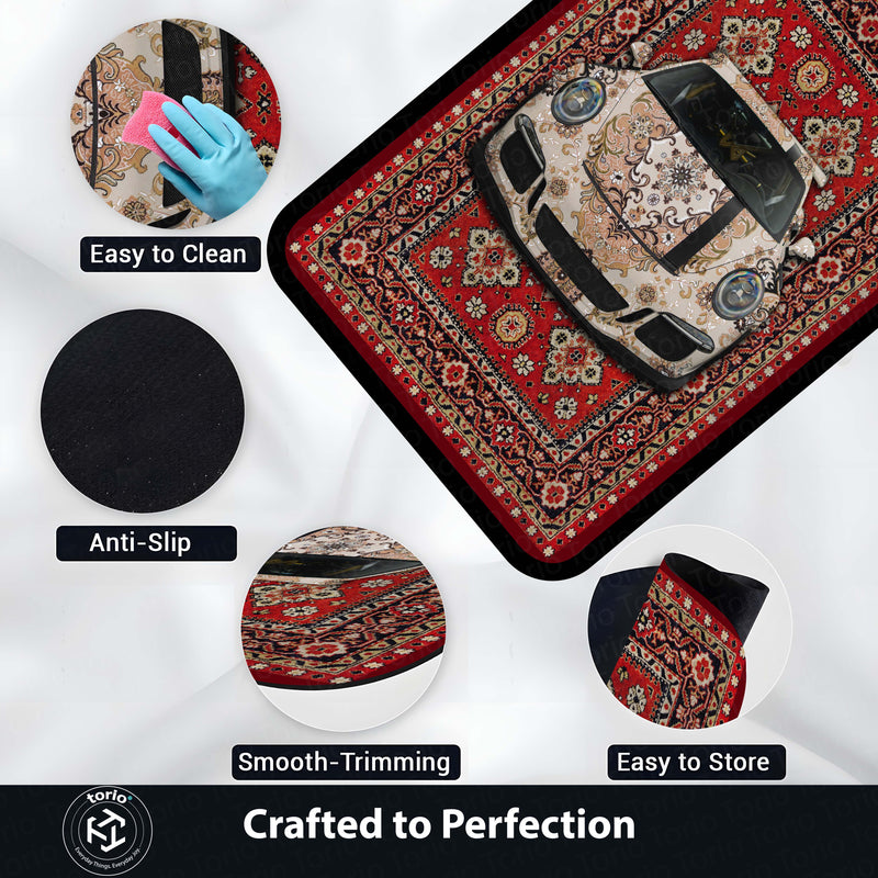 Porsche 911 Carrera Front View Floor Mat | Red Persian Carpet Style Luxury Sports Car Rug | Anti-Slip 3mm Absorbent Performance Car Design Mat for Home, Office & Studio