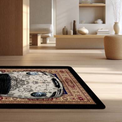 Porsche 911 Classic Front View Floor Mat | Vintage Damask Persian Carpet Style Luxury Sports Car Rug | Anti-Slip 3mm Absorbent Car Design Mat