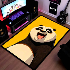 Happy Panda Cartoon Area Flat Rug | Cute Smiling Panda Character Area Flat Rug | Premium Kids Room & Gaming Room Floor Decor