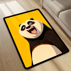 Happy Panda Cartoon Area Flat Rug | Cute Smiling Panda Character Area Flat Rug | Premium Kids Room & Gaming Room Floor Decor