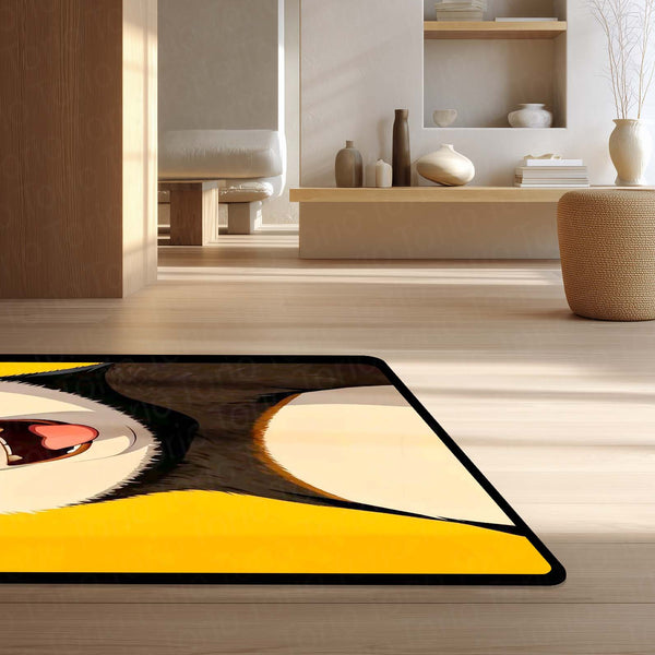 Happy Panda Cartoon Area Flat Rug | Cute Smiling Panda Character Area Flat Rug | Premium Kids Room & Gaming Room Floor Decor