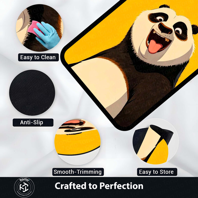 Happy Panda Cartoon Area Flat Rug | Cute Smiling Panda Character Area Flat Rug | Premium Kids Room & Gaming Room Floor Decor