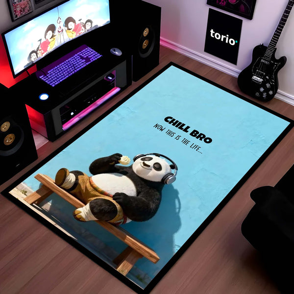 Chill Bro Panda Area Flat Rug | Relaxing Panda with Headphones Area Flat Rug | Premium Cute Animal Room Floor Decor