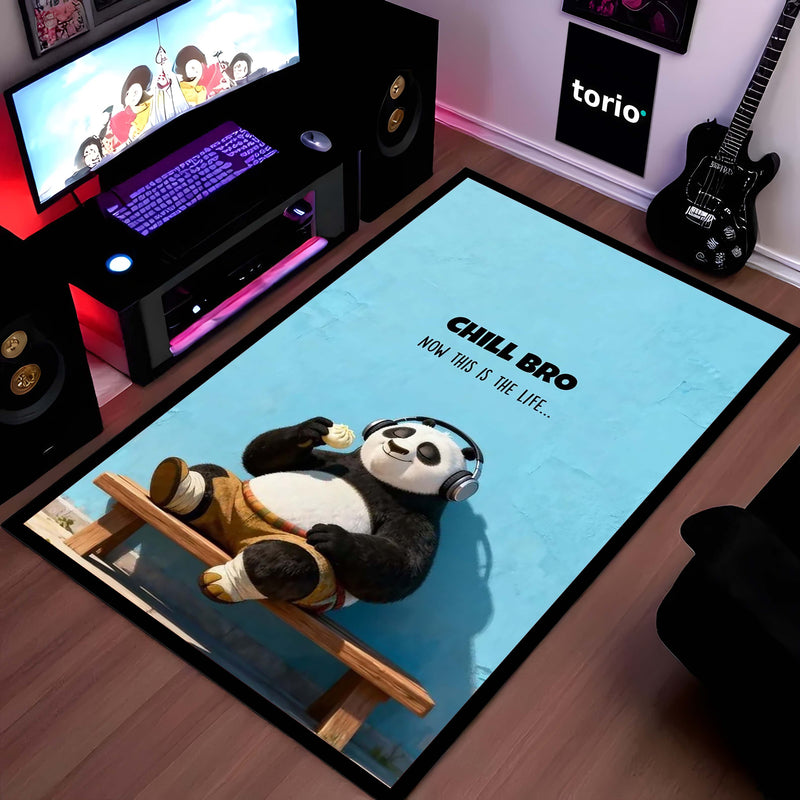 Chill Bro Panda Area Flat Rug | Relaxing Panda with Headphones Area Flat Rug | Premium Cute Animal Room Floor Decor