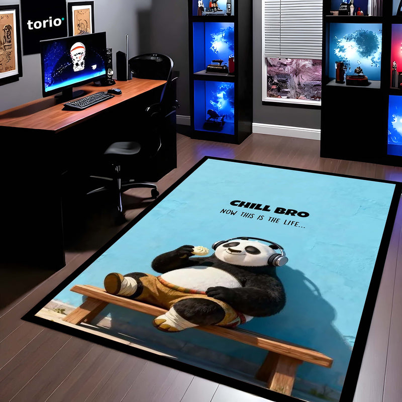 Chill Bro Panda Area Flat Rug | Relaxing Panda with Headphones Area Flat Rug | Premium Cute Animal Room Floor Decor