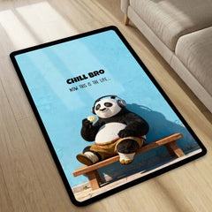 Chill Bro Panda Area Flat Rug | Relaxing Panda with Headphones Area Flat Rug | Premium Cute Animal Room Floor Decor