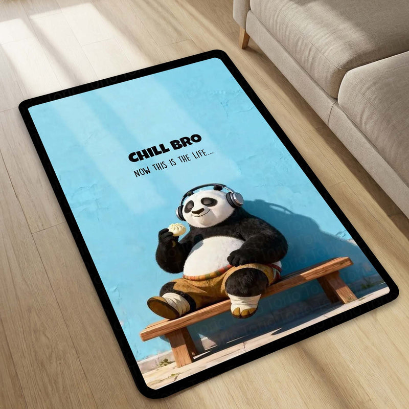Chill Bro Panda Area Flat Rug | Relaxing Panda with Headphones Area Flat Rug | Premium Cute Animal Room Floor Decor