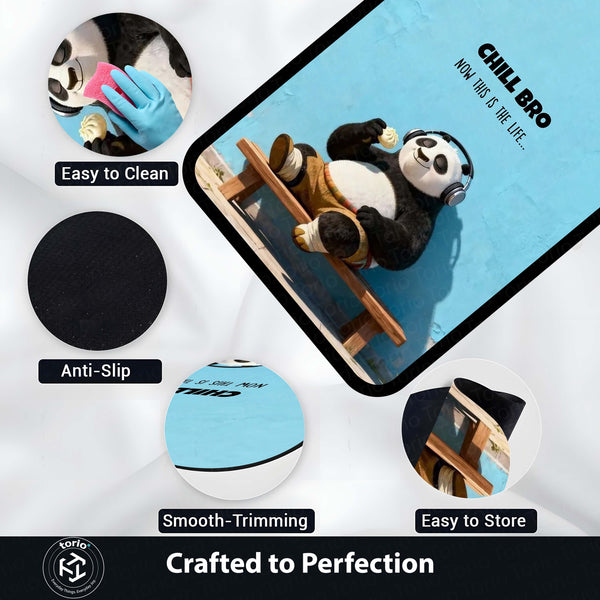 Chill Bro Panda Area Flat Rug | Relaxing Panda with Headphones Area Flat Rug | Premium Cute Animal Room Floor Decor