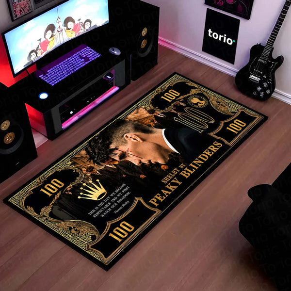 Peaky Blinders Flat Rug | Shelby Dollar Luxury Gangster Flat Rug | Vintage Crime Drama Floor Mat for Bedroom, Gaming Room & Home Decor