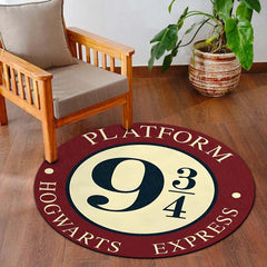 Platform 9¾ Round Rug | Hogwarts Express Harry Potter Inspired Floor Mat | Wizard Theme Anti-Slip 3 mm Absorbent Circle Rug for Bedroom & Gaming Room