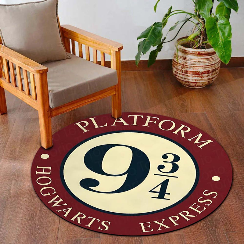 Platform 9¾ Round Rug | Hogwarts Express Harry Potter Inspired Floor Mat | Wizard Theme Anti-Slip 3 mm Absorbent Circle Rug for Bedroom & Gaming Room