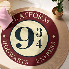 Platform 9¾ Round Rug | Hogwarts Express Harry Potter Inspired Floor Mat | Wizard Theme Anti-Slip 3 mm Absorbent Circle Rug for Bedroom & Gaming Room