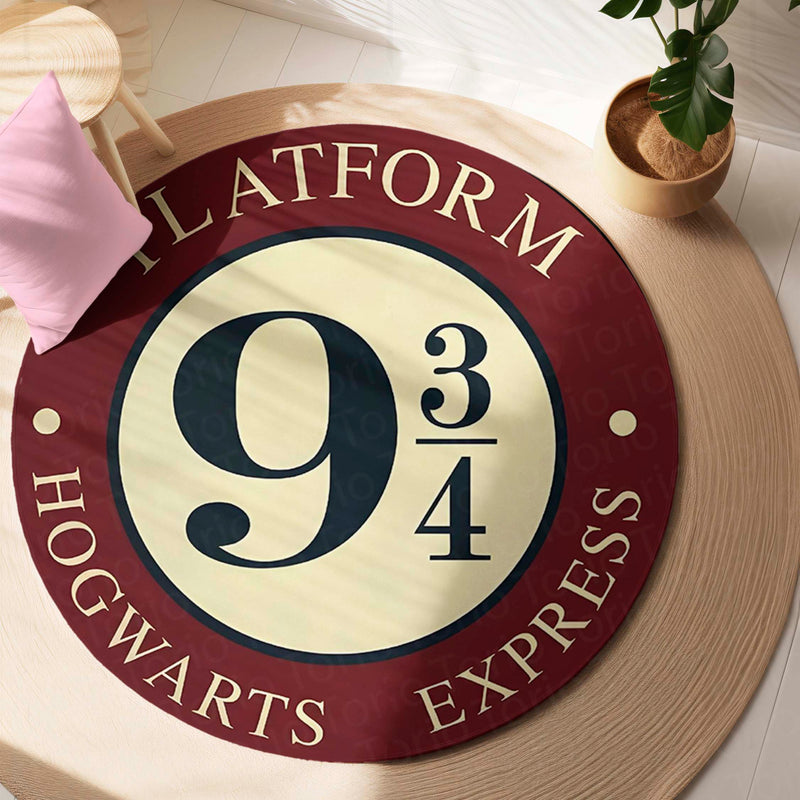 Platform 9¾ Round Rug | Hogwarts Express Harry Potter Inspired Floor Mat | Wizard Theme Anti-Slip 3 mm Absorbent Circle Rug for Bedroom & Gaming Room