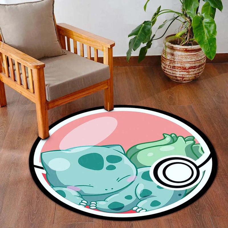 Bulbasaur Poké Ball Round Rug | Cute Pokémon Inspired Floor Mat | Anime Anti-Slip 3 mm Absorbent Circle Rug for Bedroom, Gaming Room & Kids Room