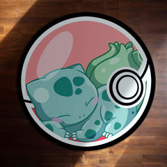 Bulbasaur Poké Ball Round Rug | Cute Pokémon Inspired Floor Mat | Anime Anti-Slip 3 mm Absorbent Circle Rug for Bedroom, Gaming Room & Kids Room