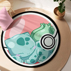 Bulbasaur Poké Ball Round Rug | Cute Pokémon Inspired Floor Mat | Anime Anti-Slip 3 mm Absorbent Circle Rug for Bedroom, Gaming Room & Kids Room
