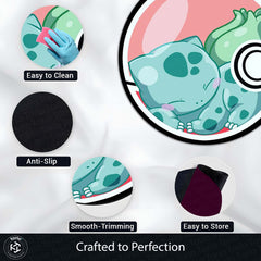 Bulbasaur Poké Ball Round Rug | Cute Pokémon Inspired Floor Mat | Anime Anti-Slip 3 mm Absorbent Circle Rug for Bedroom, Gaming Room & Kids Room